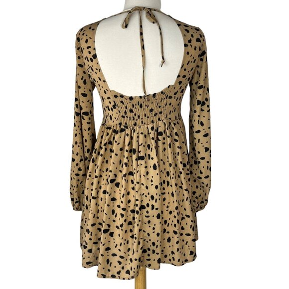 Shein Dalmation Print Dress Womens Size 4 Shirred Knot Backless - Picture 4 of 10
